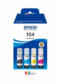 Epson 104 EcoTank Inktfles Multipack | Kleuren: Zwart, Cyaan, Magenta, Geel | Compatibel met Epson EcoTank-printers