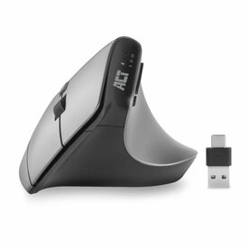 ACT AC5155 | Ergonomische Draadloze Muis | RF-Draadloos + Bluetooth | USB-A en USB-C Receiver | 2400 DPI | Zilver/Zwart