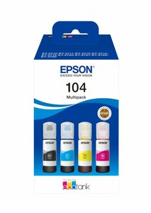 Epson 104 EcoTank Inktfles Multipack | Kleuren: Zwart, Cyaan, Magenta, Geel | Compatibel met Epson EcoTank-printers
