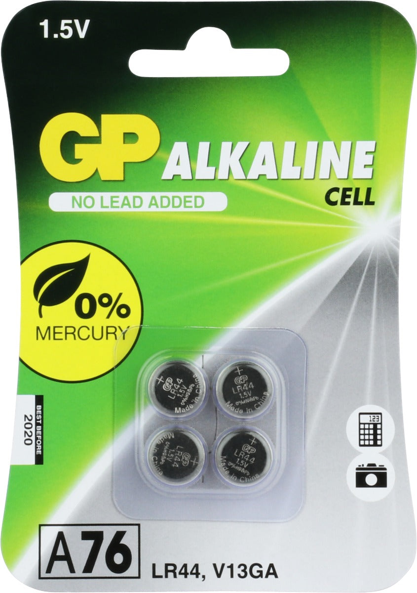 GP Alkaline 76A (V13GA / L1154 / LR44) Knoopcel Batterijen (4-pack)