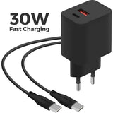 Mobiparts Wall Charger 30W Dual USB-C/USB-A with USB-C to USB-C cable Black