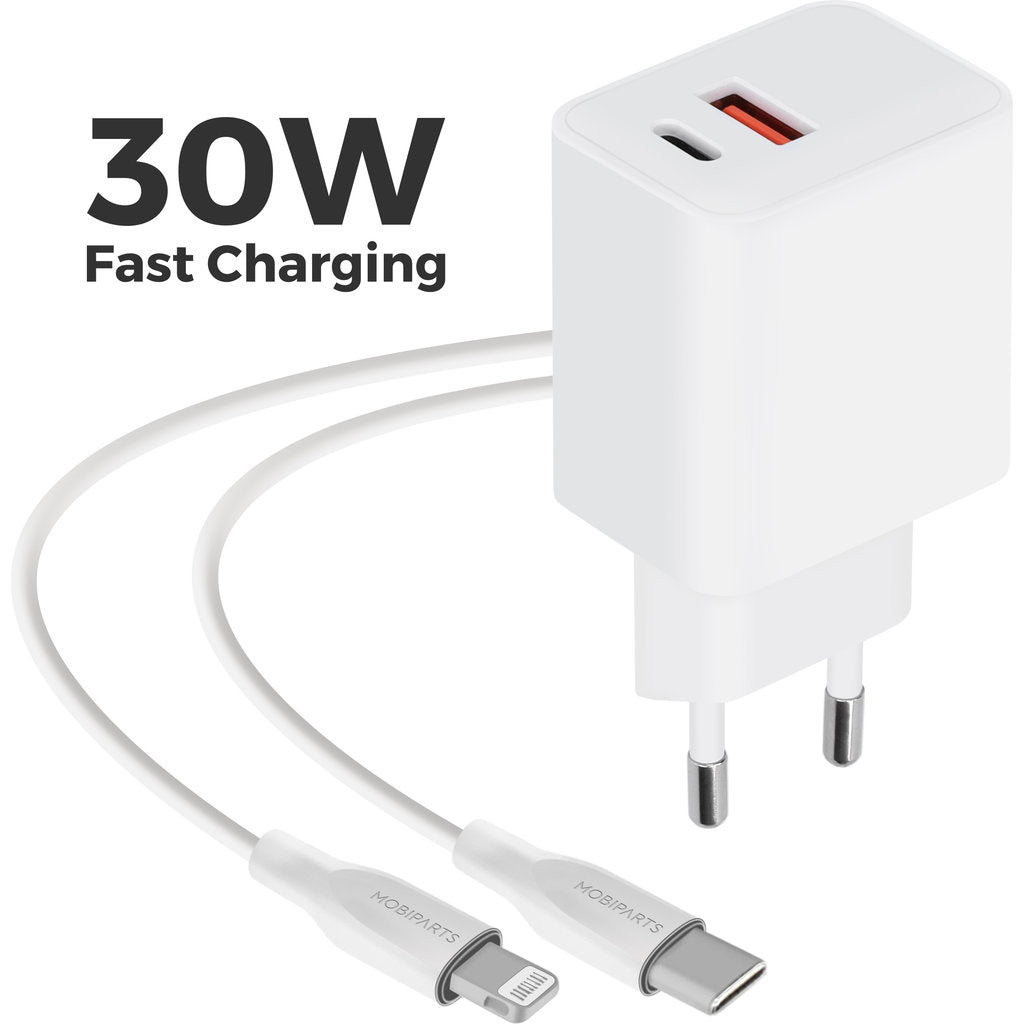 Mobiparts Wall Charger 30W Dual USB-C/USB-A with Lightning Cable White
