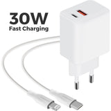 Mobiparts Wall Charger 30W Dual USB-C/USB-A with Lightning Cable White