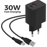 Mobiparts Wall Charger 30W Dual USB-C/USB-A with Micro USB Cable Black