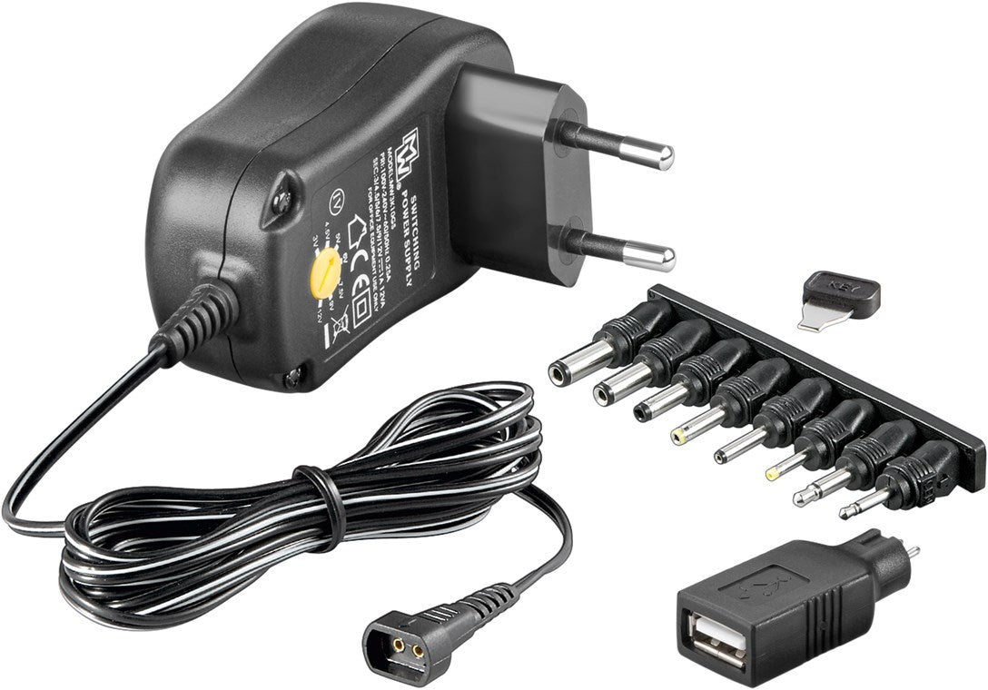 3V-12V Voeding 12W - 1A - 8 adapterstekkers