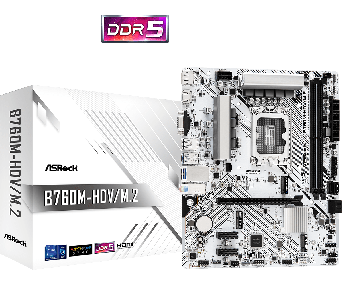 ASRock 1700 B760M-HDV-M.2 - DDR5-2xM.2-DP-HDMI-VGA-wit
