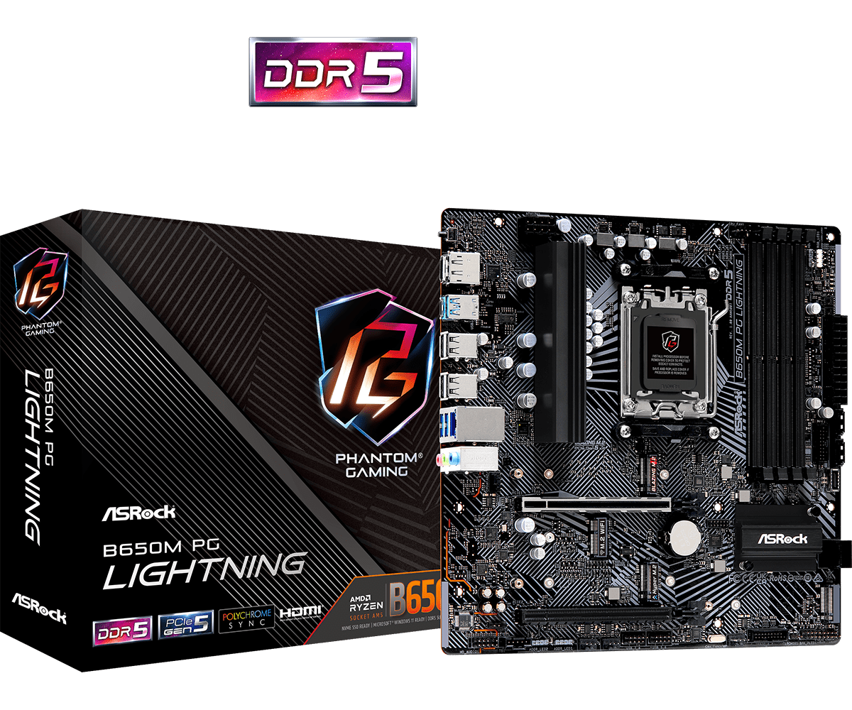 ASRock AM5 B650M PG Lightning - DDR5-M.2-DP-HDMI-µATX