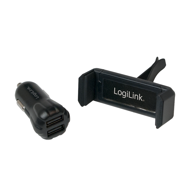 Lader Auto 2xUSB-A 10W + Telefoonhouder LogiLink Zw.