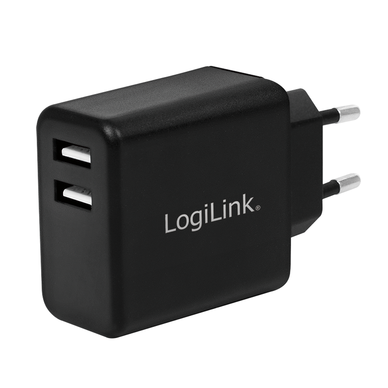 Lader 230V 2xUSB-A 12W LogiLink Zwart