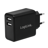 Lader 230V 2xUSB-A 12W LogiLink Zwart