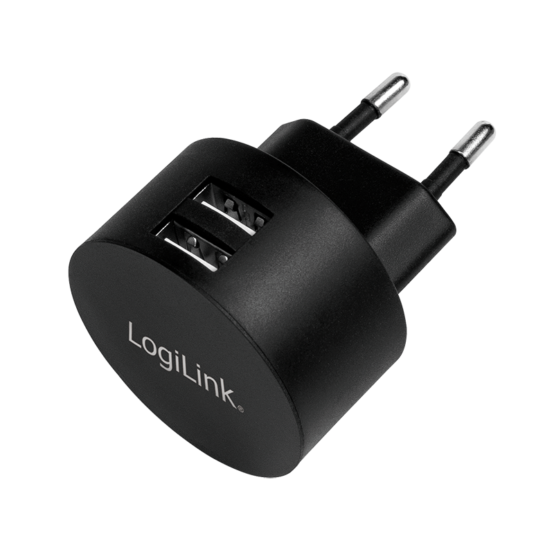 Lader 230V 2xUSB-A 10,5W LogiLink Zwart