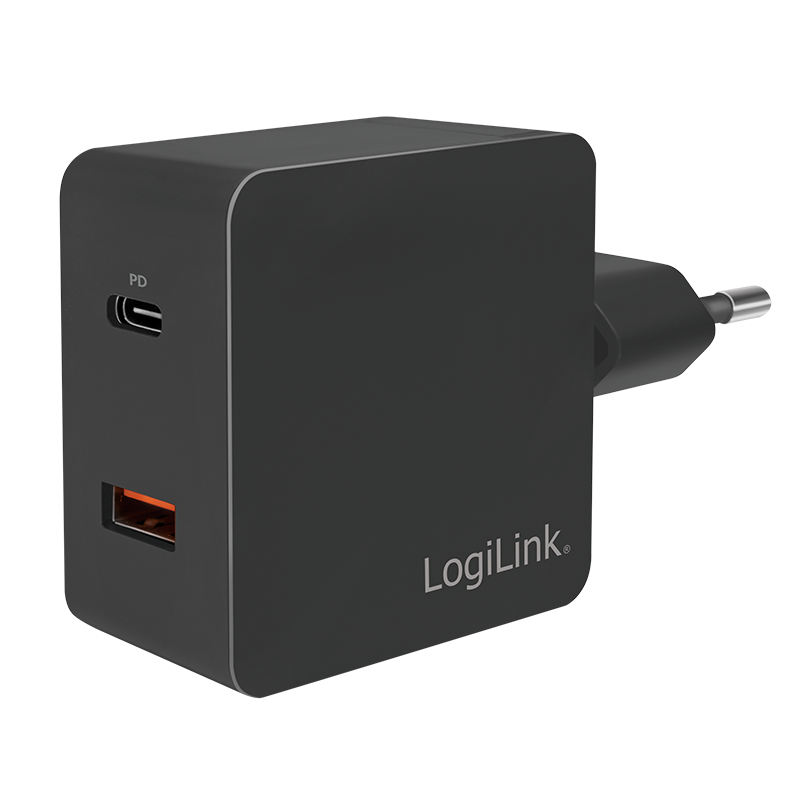 Lader 230V 1xUSB-C 18W+1xUSB-A 18W LogiLink Zwart