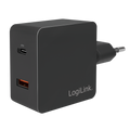 Lader 230V 1xUSB-C 18W+1xUSB-A 18W LogiLink Zwart