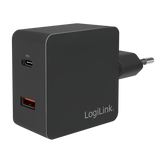 Lader 230V 1xUSB-C 18W+1xUSB-A 18W LogiLink Zwart