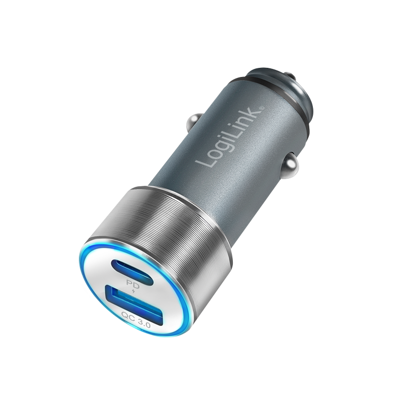 Lader Auto 1xUSB-C 18W + 1xUSB-A 18W LogiLink Zilver