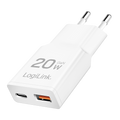Lader 230V 1xUSB-C 20W+1xUSB-A 18W LogiLink Zwart