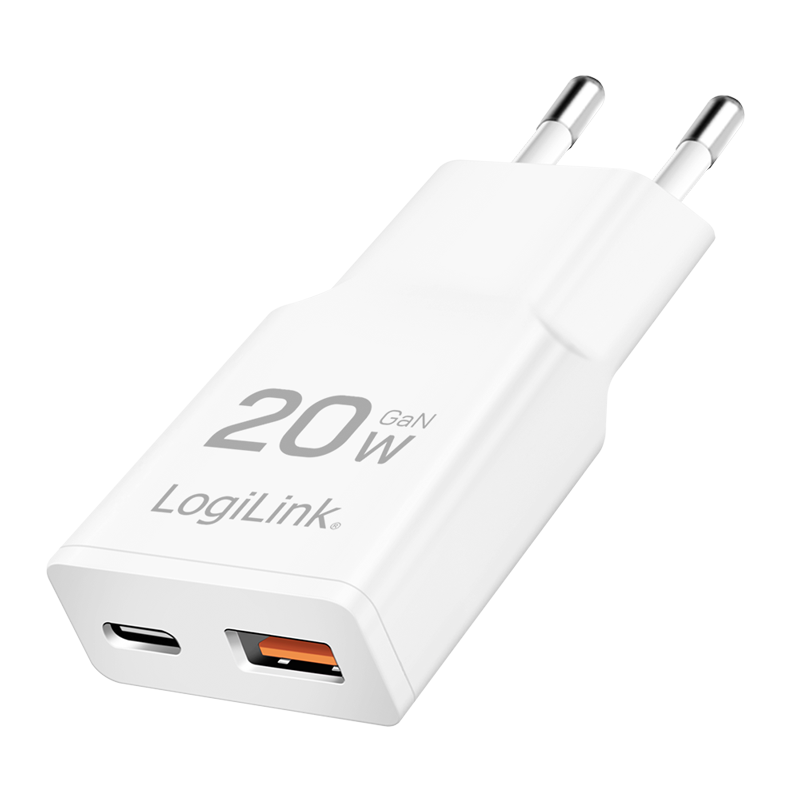 Lader 230V 1xUSB-C 20W+1xUSB-A 18W LogiLink Zwart