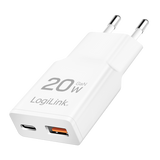 Lader 230V 1xUSB-C 20W+1xUSB-A 18W LogiLink Zwart