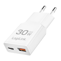 Lader 230V 1xUSB-C 30W+1xUSB-A 18W LogiLink Wit