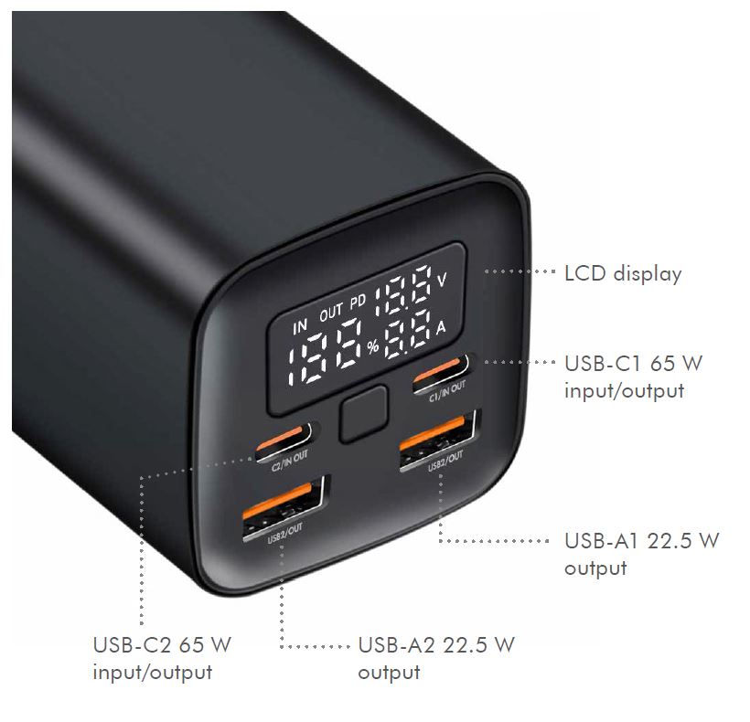 Power Bank 20000mAh LogiLink 2xUSB-C, 2x USB-A Zwart