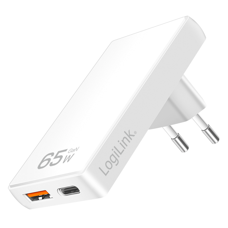 Lader 230V 1xUSB-C 65W+1xUSB-A 18W LogiLink Zwart