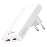 Lader 230V 1xUSB-C 65W+1xUSB-A 18W LogiLink Zwart